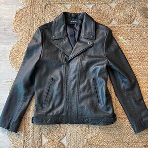 The Kooples Black Leather Biker Jacket Size S Moto Zip Jacket